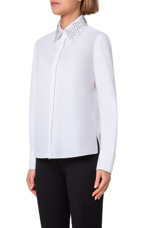 Shop Akris Punto Button-up Shirt With Detachable Rhinestone Stud Collar In Cream