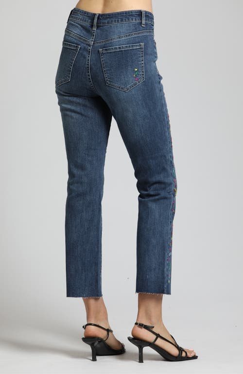 Shop Apny Embroidered Straight Leg Ankle Jeans In Medium Indigo