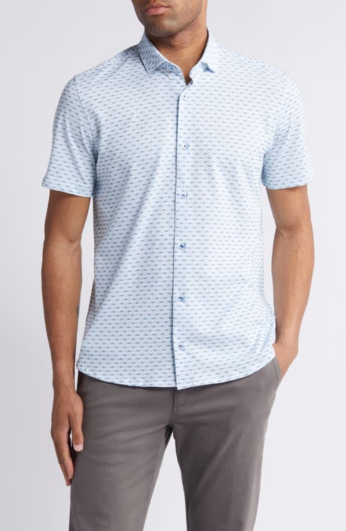 Wireframe Geo Performance Jersey Button-Up Shirt in Light Blue