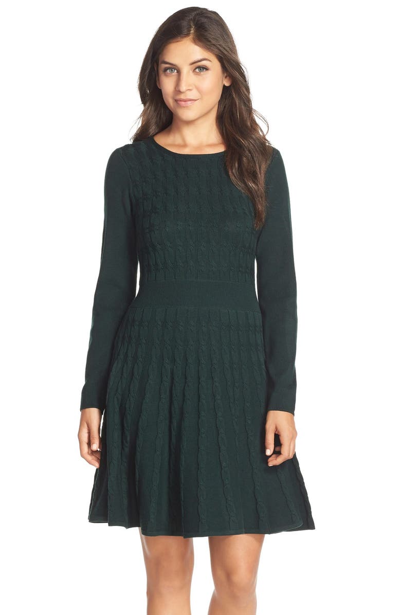 Eliza J Cable Knit Fit & Flare Sweater Dress Nordstrom