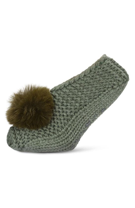 Shop Memoi Faux Fur Pompom Faux Shearling Lined Slipper Socks In Moss Green