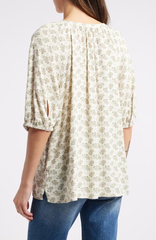 Shop Treasure & Bond Gathered Flowy Top In Ivory/olive Tiled Floral