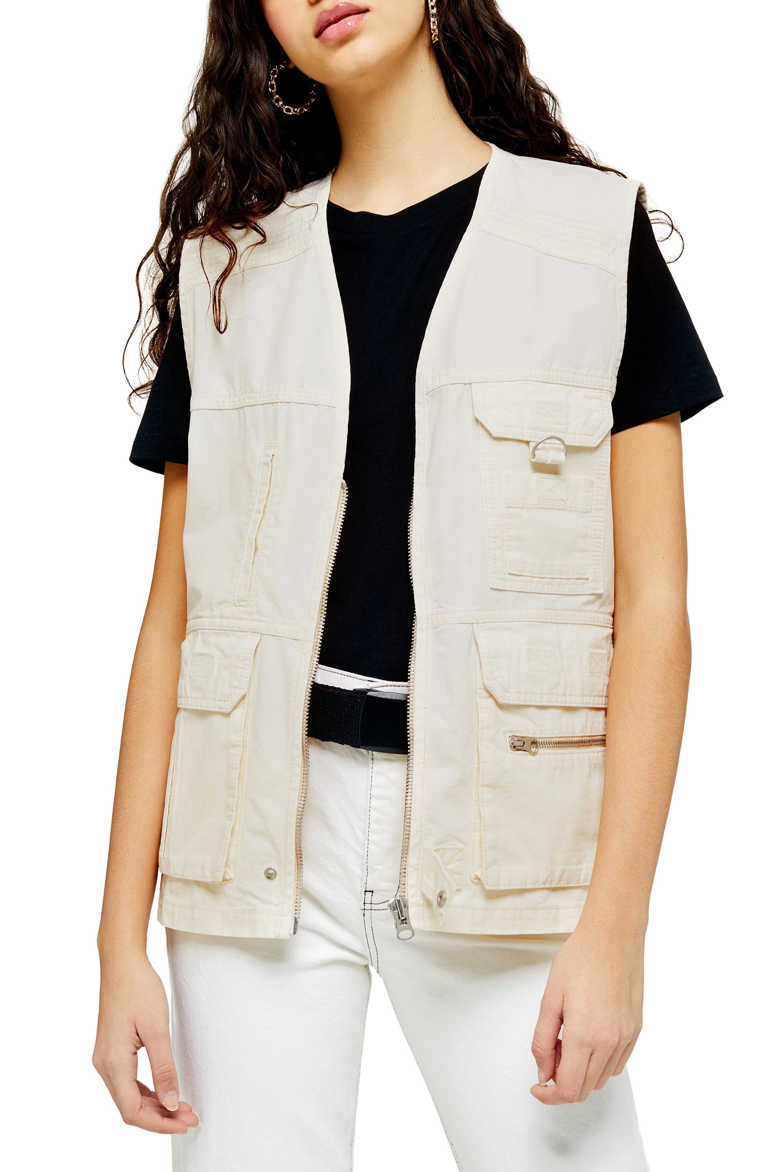 Topshop Fisherman Utility Vest, White