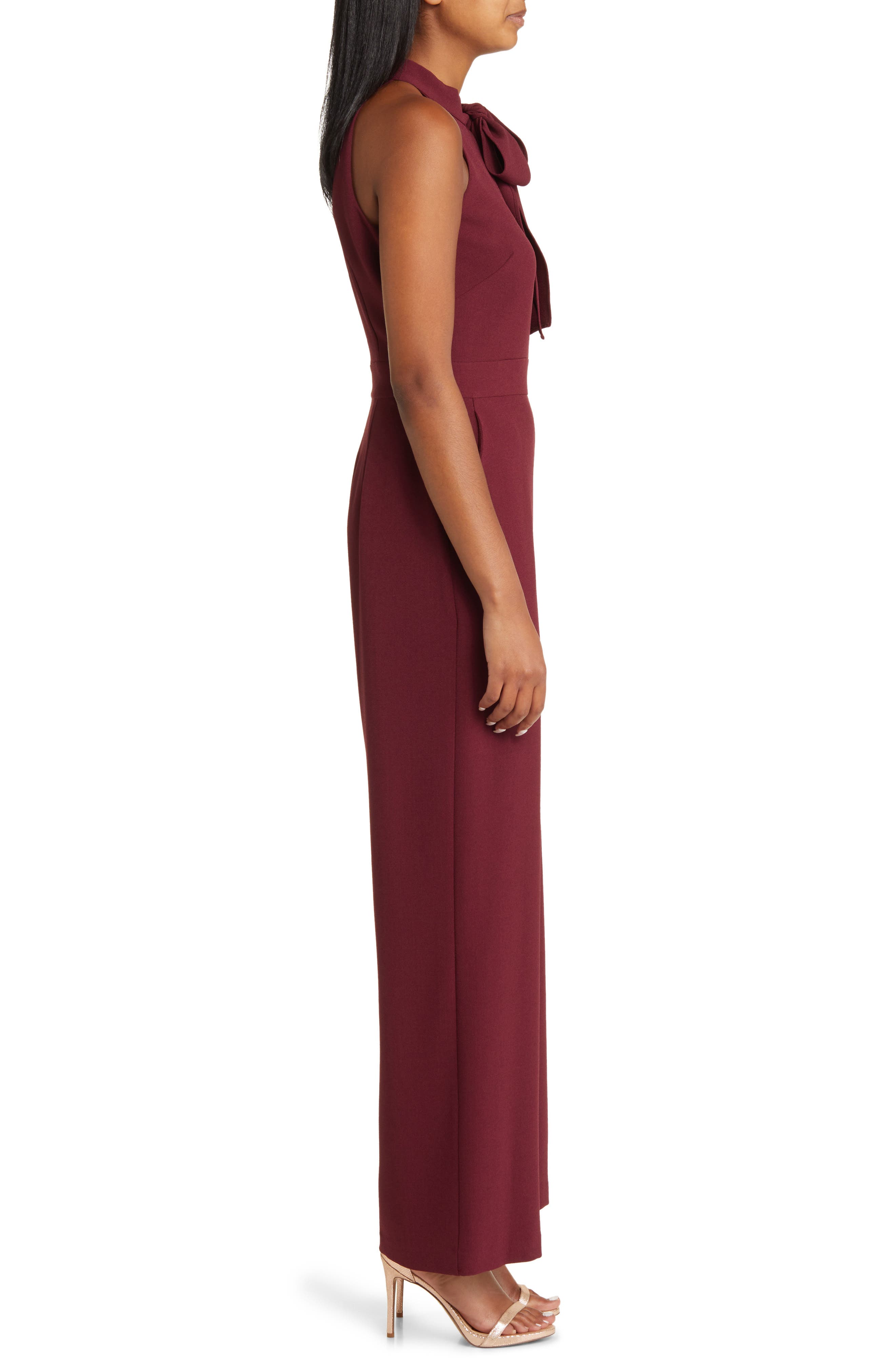 Vince Camuto Bow Neck Stretch Crepe Jumpsuit in Merlot Smart Closet