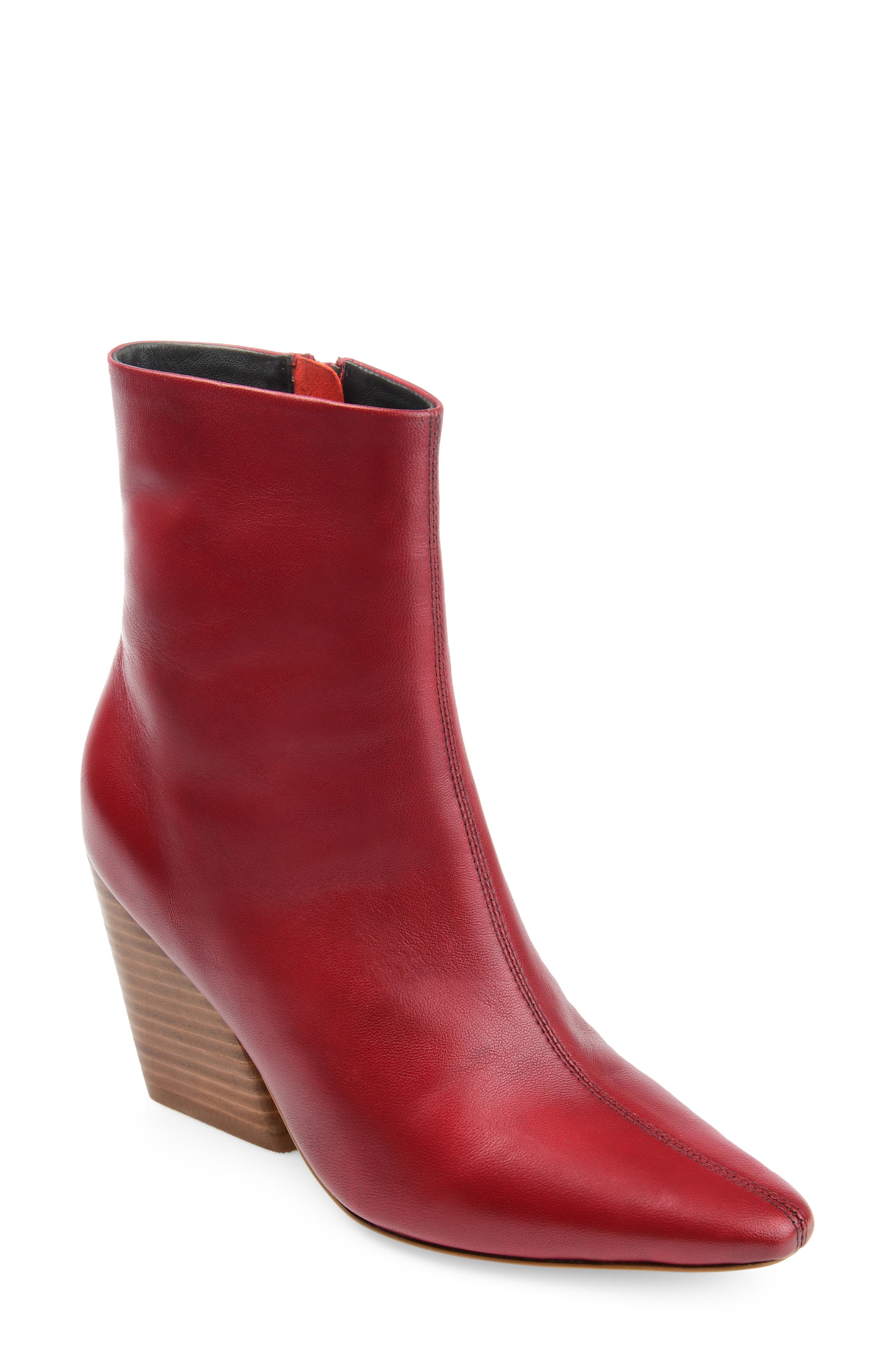 red leather womens booties