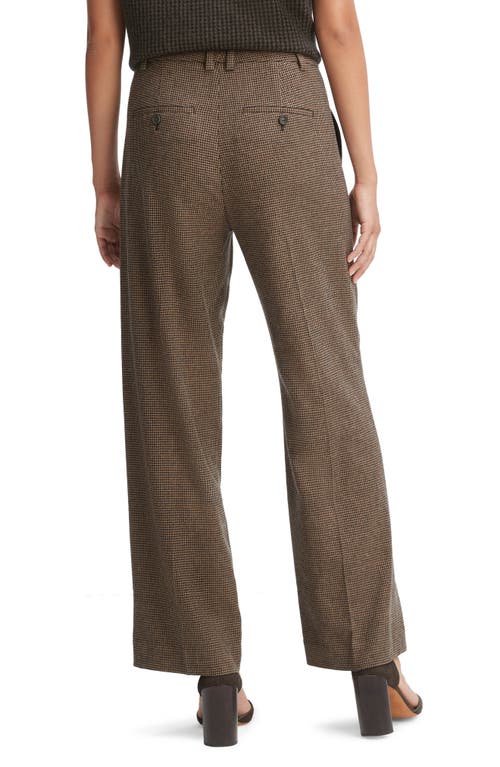 Shop Vince Pleated Houndstooth Straight Leg Pants In Black/camel