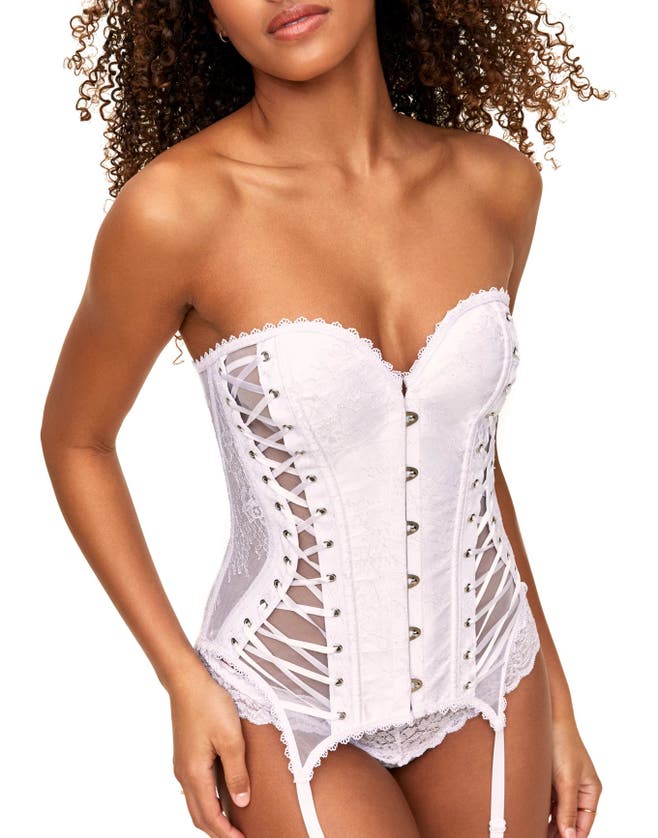 Shop Adore Me Aurora Boned Corset & Thong Set In White