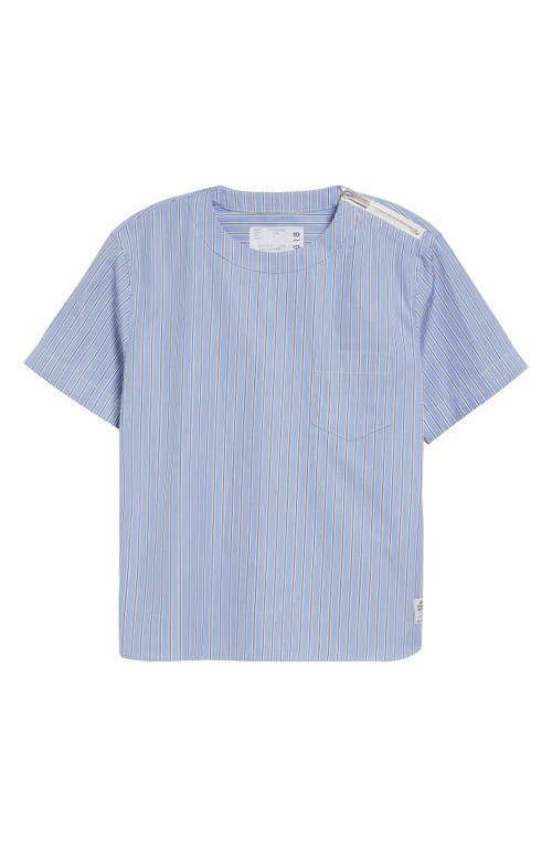 Sacai X Thomas Mason Stripe Mixed Media Top In Blue