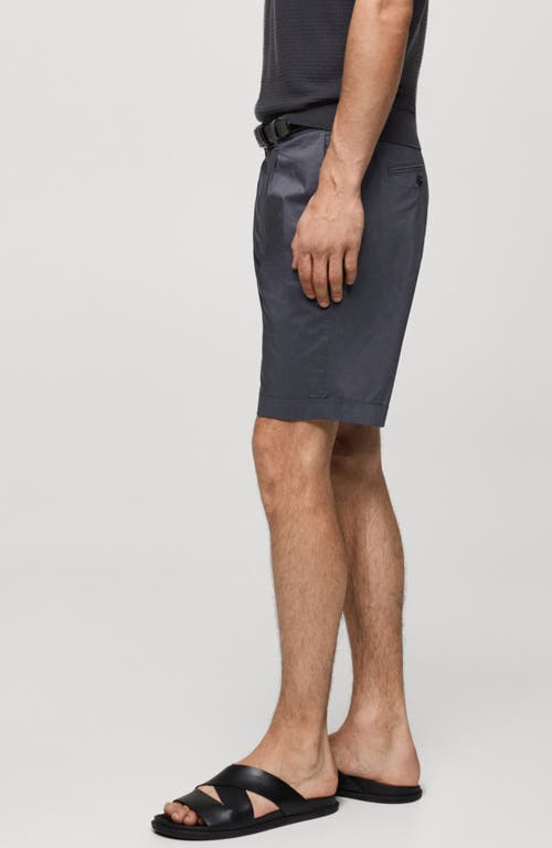 Mango Pleated Cotton Blend Bermuda Shorts In Dark Navy