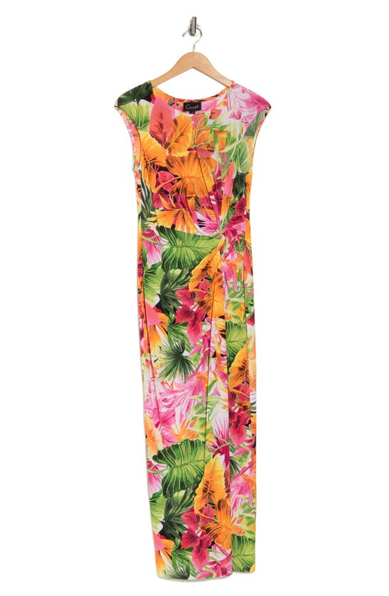 Connected Apparel Tropical Twist Maxi Dress In Orange