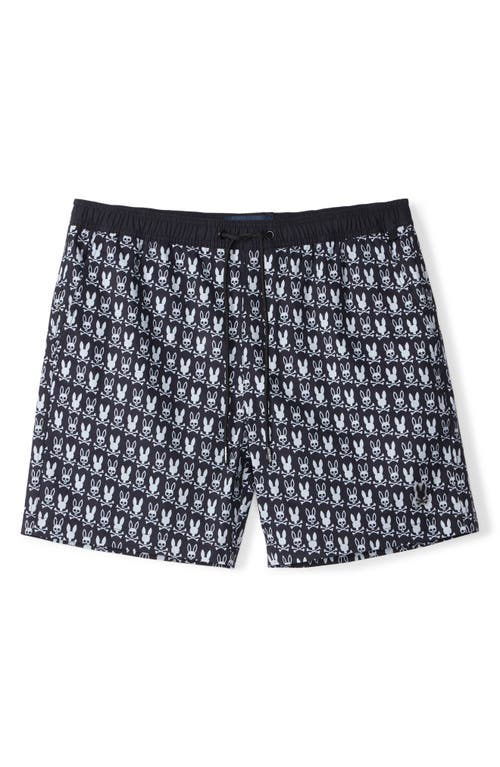 Psycho Bunny Tilden Print Swim Trunks In Black