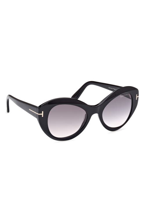 Tom Ford Guinivere 52mm Round Sunglasses In Shiny Black/gradient Smoke