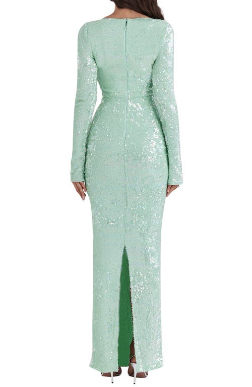 Shop House Of Cb Titania Sequin Long Sleeve Gown In Mist Green