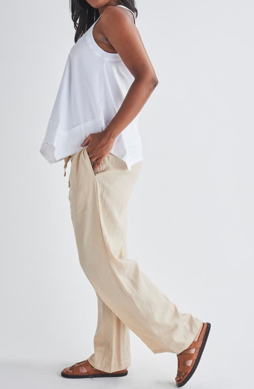 Angel Maternity Smocked Waist Linen Maternity Pants In Light Beige