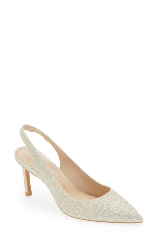 Stuart Weitzman Leilana 75 Glitter Slingback Pump In Platino