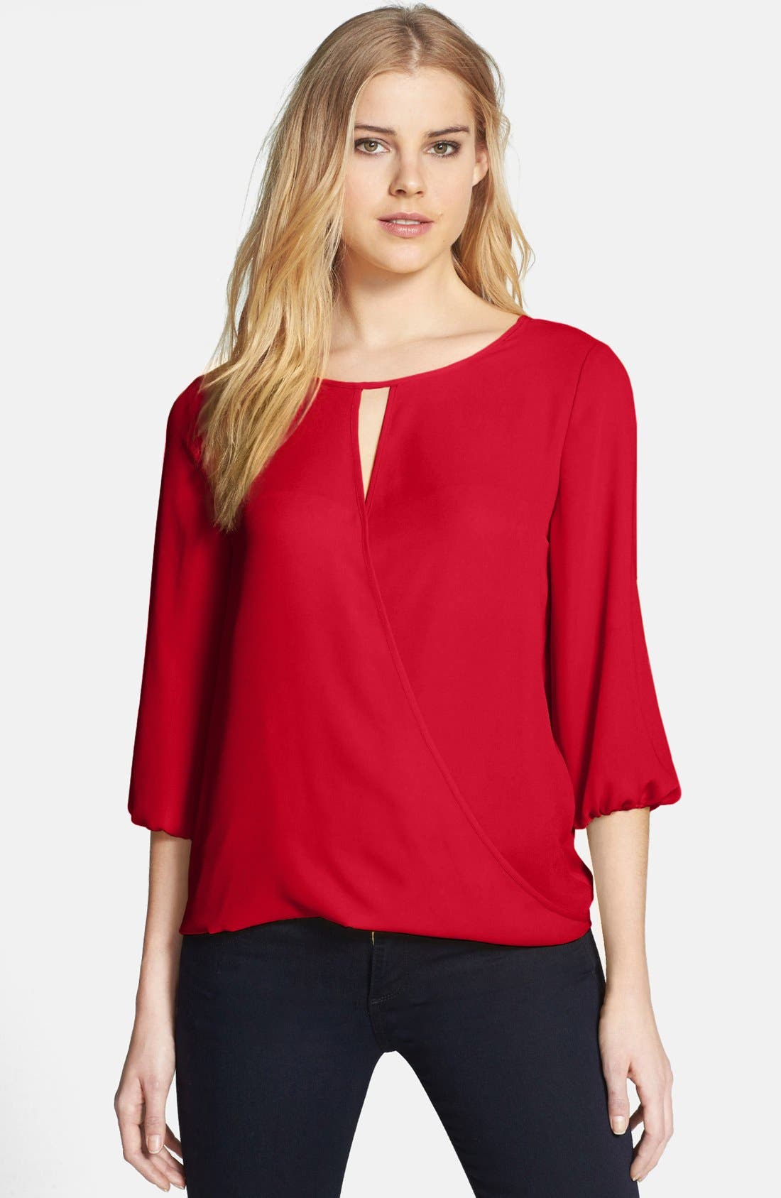 Vince Camuto Three Quarter Sleeve Faux Wrap Blouse | Nordstrom