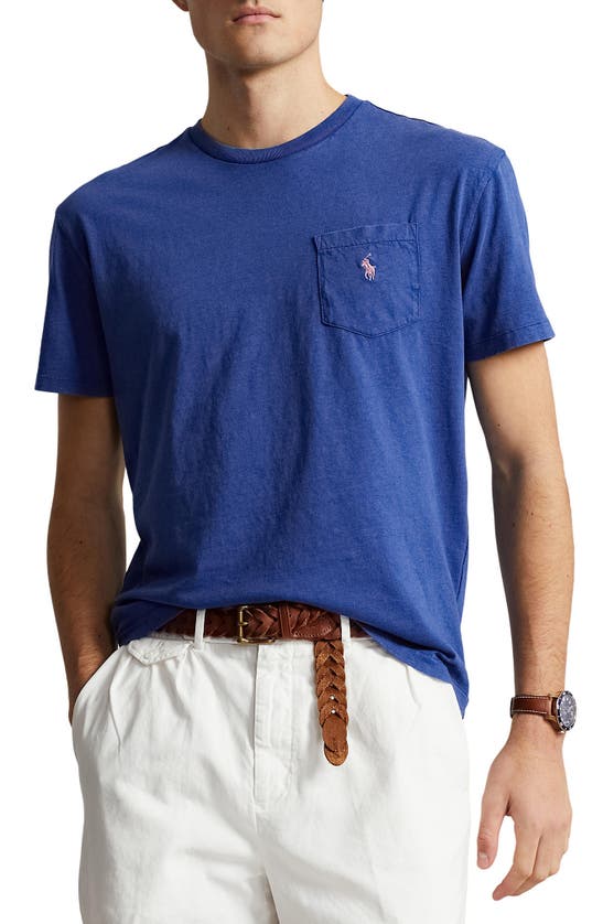 Shop Polo Ralph Lauren Cotton & Linen Pocket T-shirt In Beach Royal