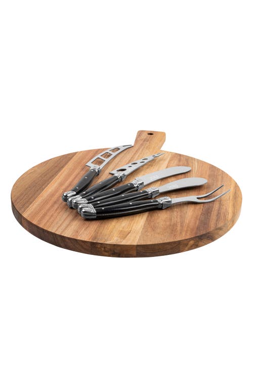 French Home 6-piece Assorted Laguiole Cheese Knives & Serving Board Set In Black And Wood