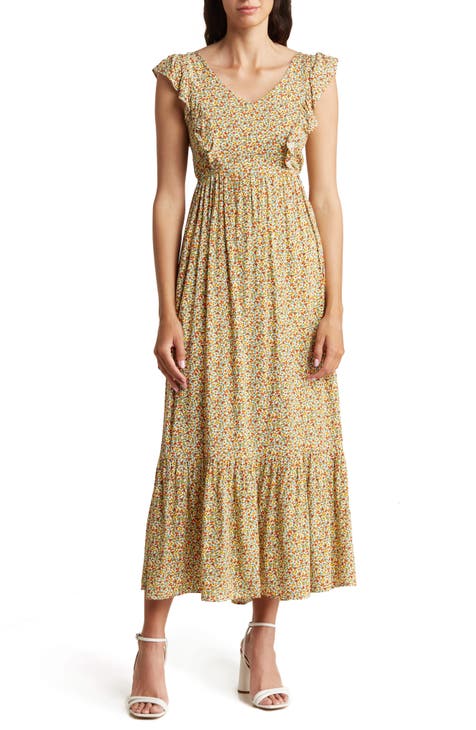 Trina Turk Zile Patterned Midi Dress In Marigold At Nordstrom Rack in  Yellow
