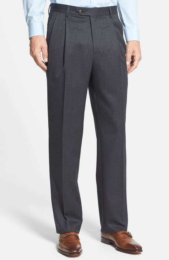 BERLE BERLE PLEATED CLASSIC FIT WOOL GABARDINE DRESS PANTS