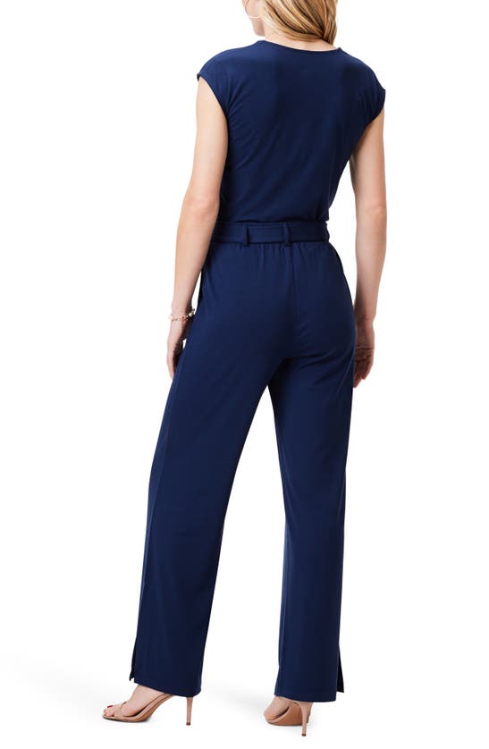 Shop Nic + Zoe Nic+zoe Polished Belted Jersey Wide Leg Pants In Dark Indigo