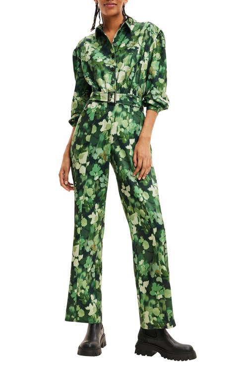 Ronda Floral Camo Long Sleeve Belted Jumpsuit in Green