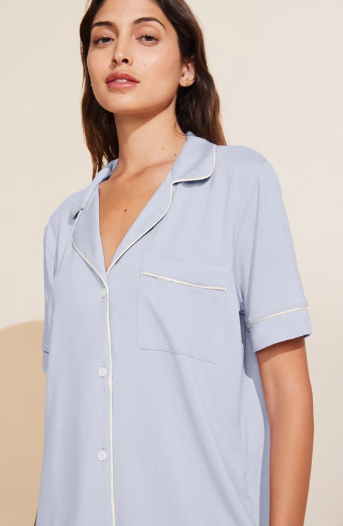 Shop Eberjey Gisele Short Sleeve Jersey Knit Pajamas In Ice Blue/ivory