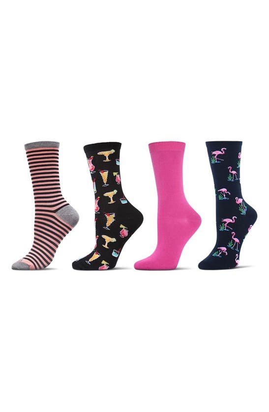 Shop Memoi Novelty Assorted 4-pack Crew Socks In Black-black