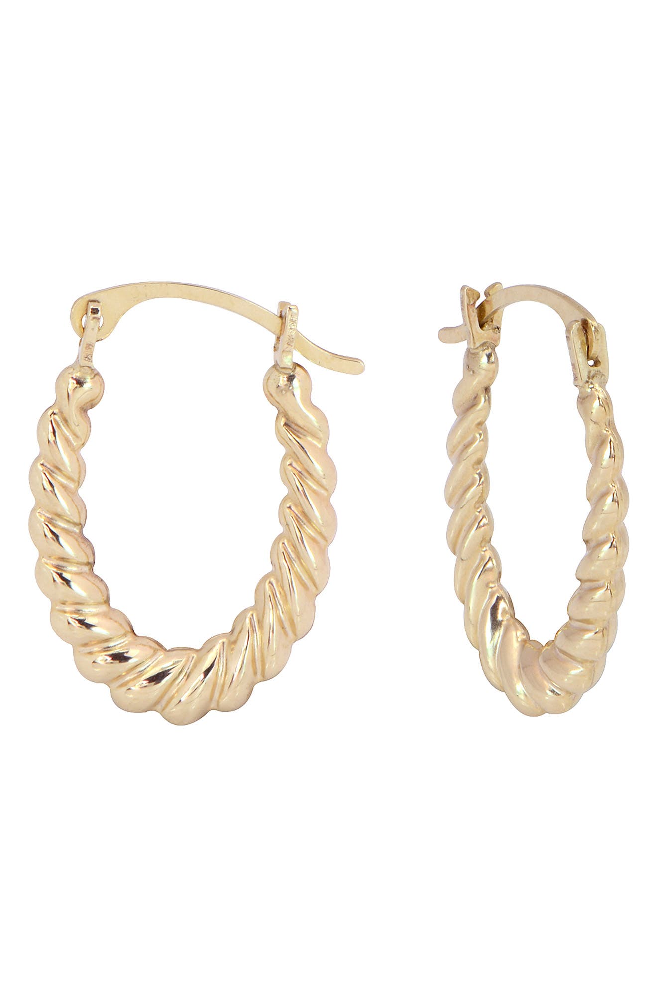 14k yellow gold twisted oval hoop earrings