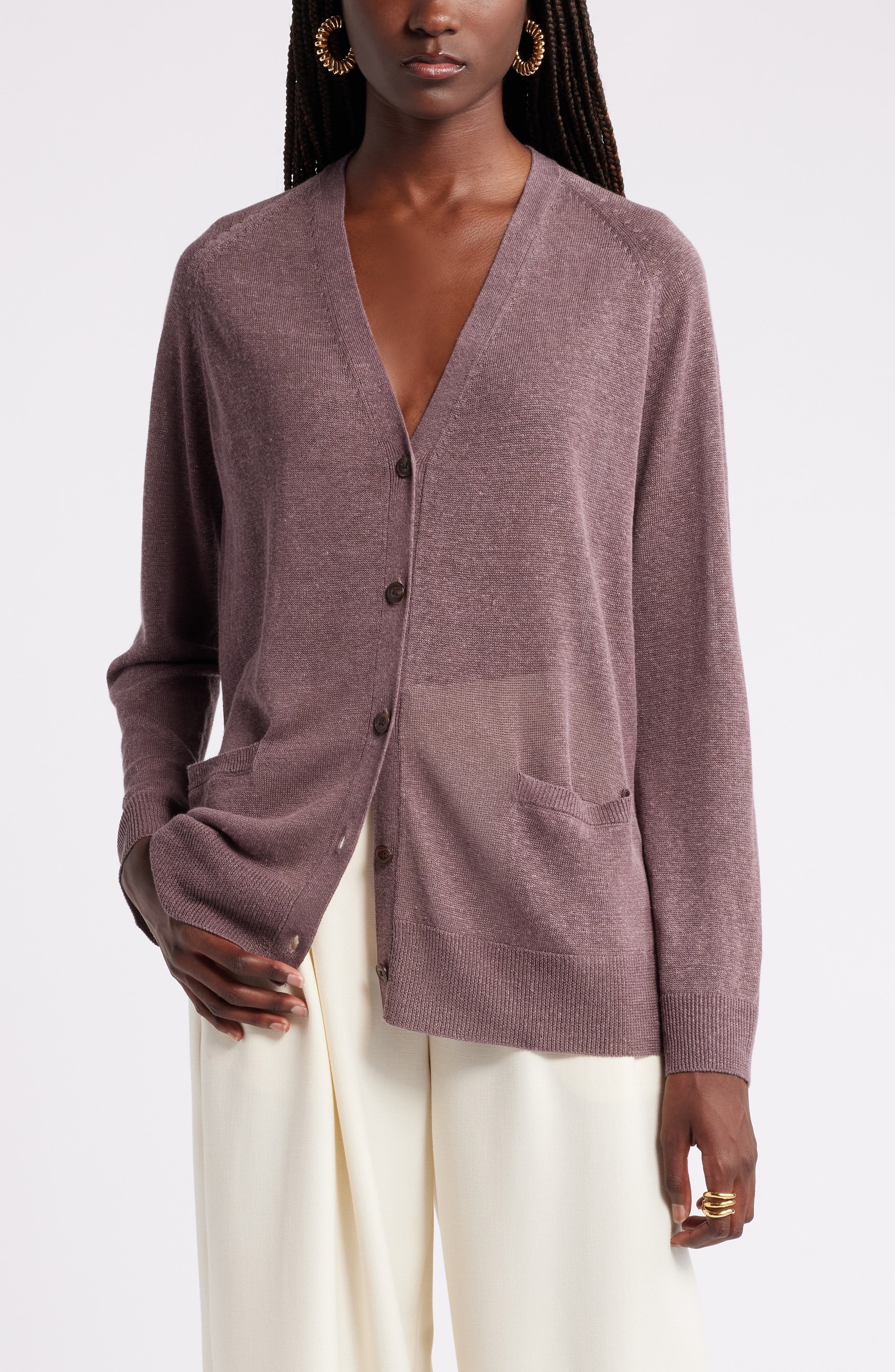 V-neck wool-blend cardigan