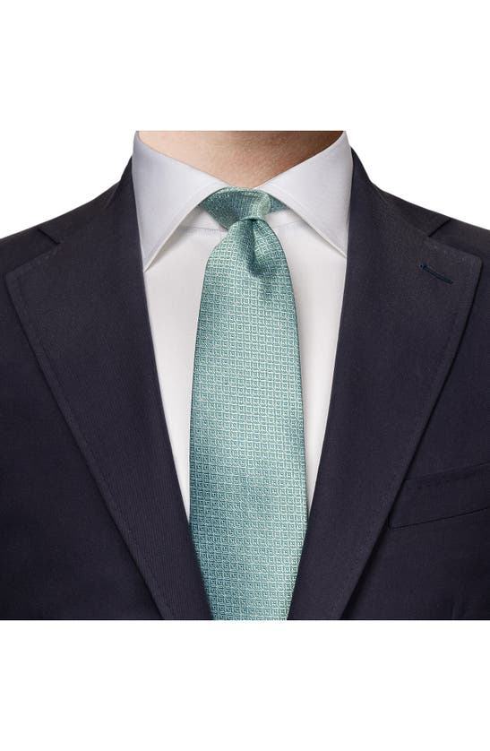 Shop Eton Tonal Geometric Silk Tie In Pastel Green