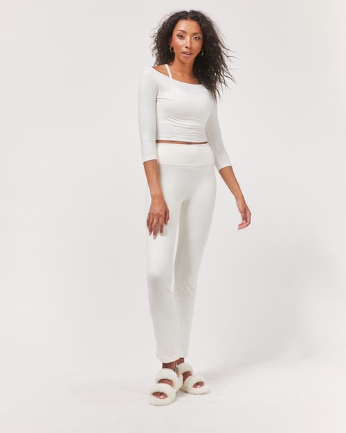 Rebody Active Dynamic Cozy Open Shoulder 3/4 Sleeve Top In Bone