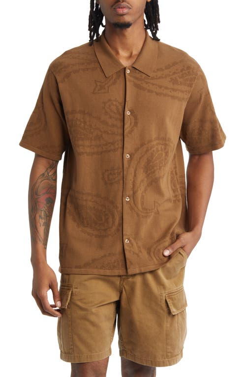 Saturdays NYC Kenneth Paisley Jacquard Knit Short Sleeve Button-Up Shirt in Sepia