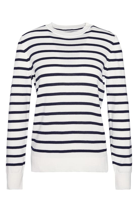 Shop Barbour Ellewood Stripe Cotton Crewneck Sweater In Cloud/ Navy