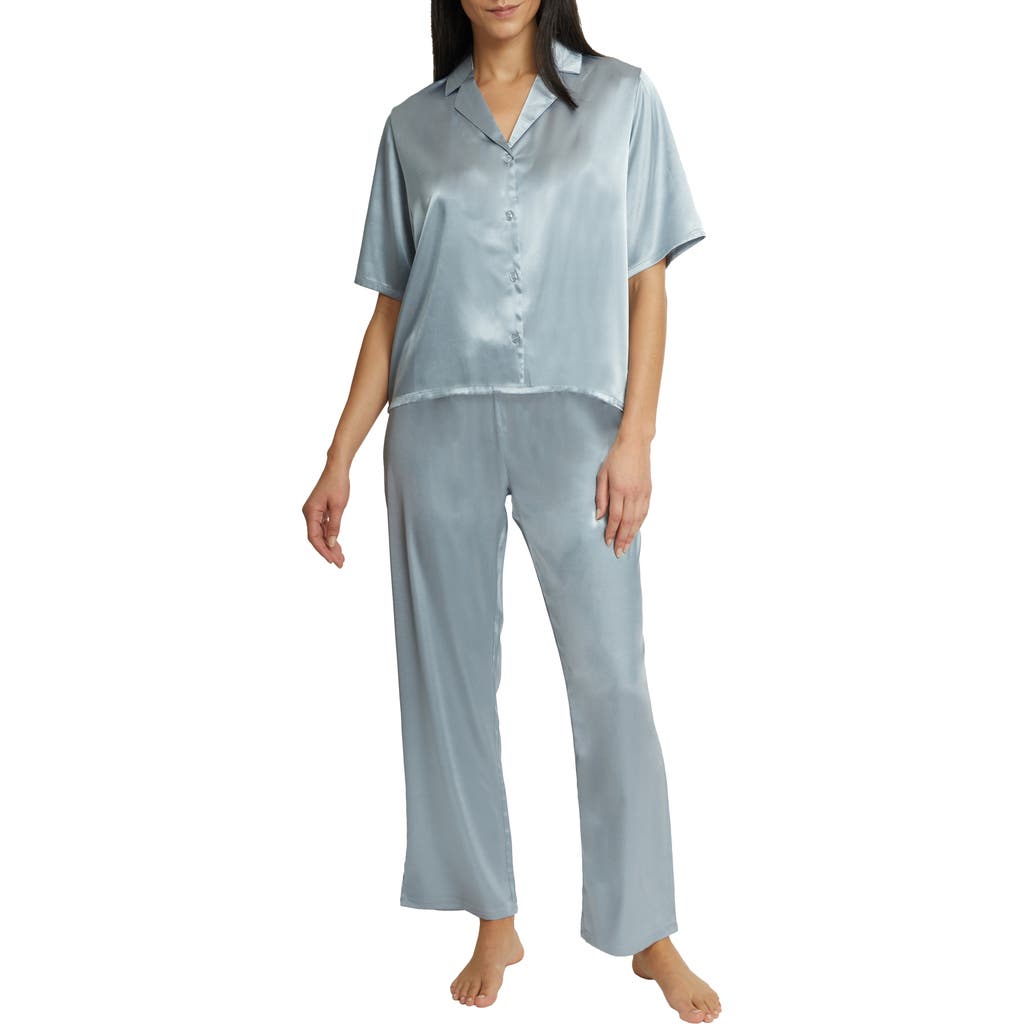 Nicole Miller Satin Boxy Pajamas In Blue