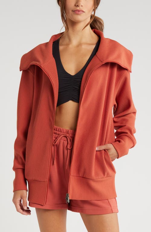 Shop Zella Ottoman Rib Zip Jacket In Rust Redwood