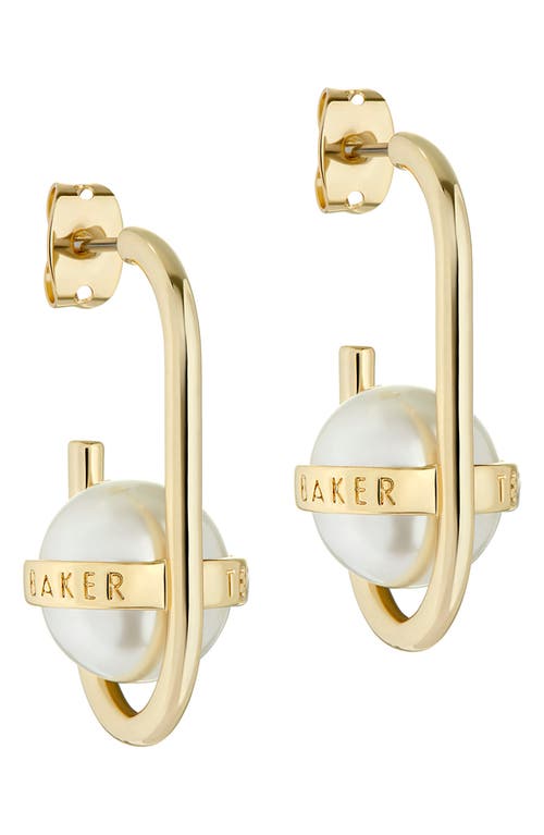 Shop Ted Baker London Perrita Imitation Pearl Hoop Earrings In Gold Tone/pearl