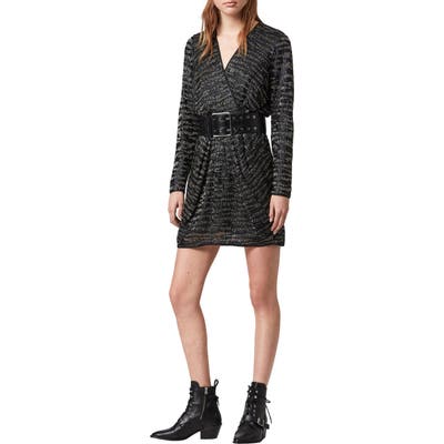 Allsaints Laney Embellished Long Sleeve Dress, Blue