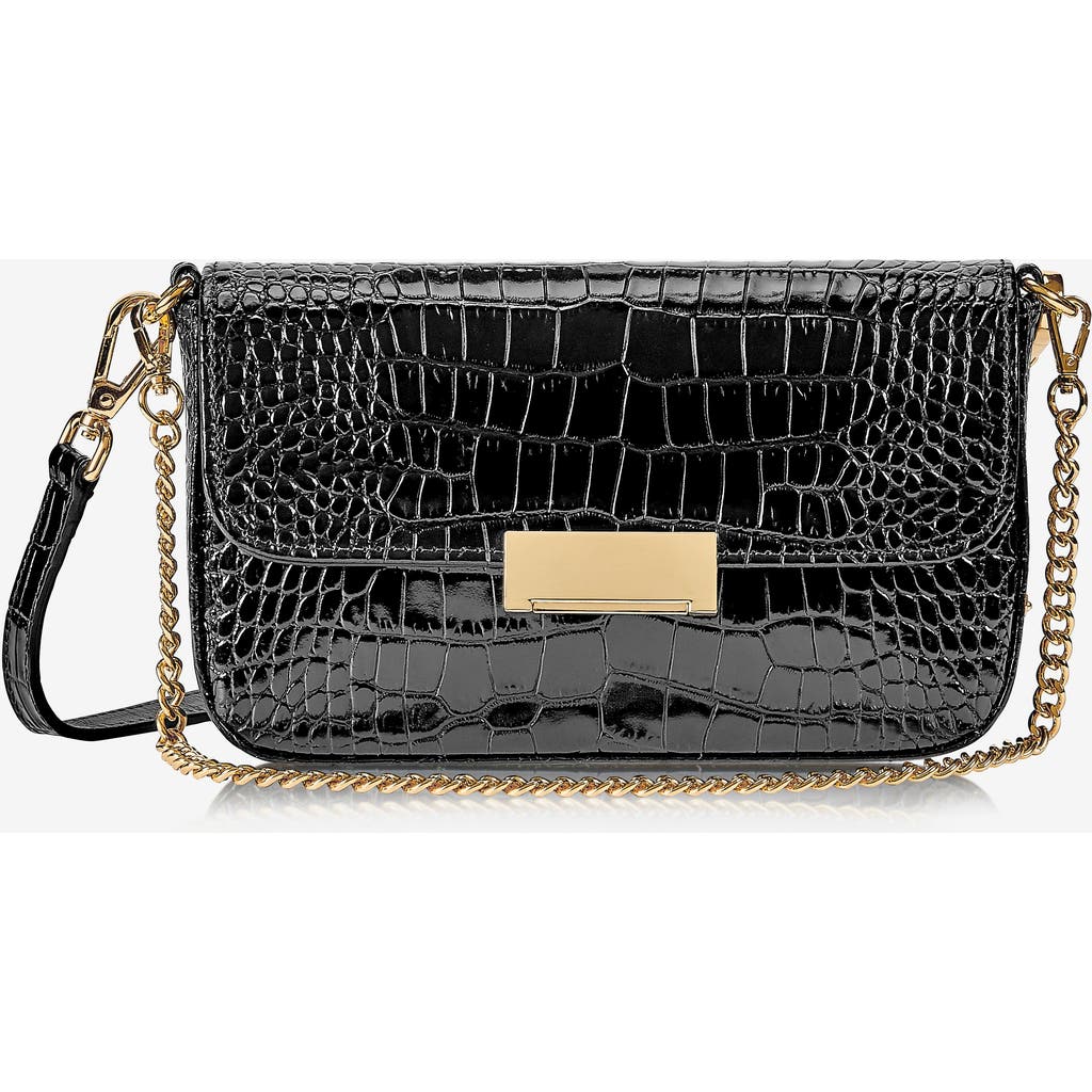 Gigi New York Edie Shoulder Bag In Black Embossed Croc
