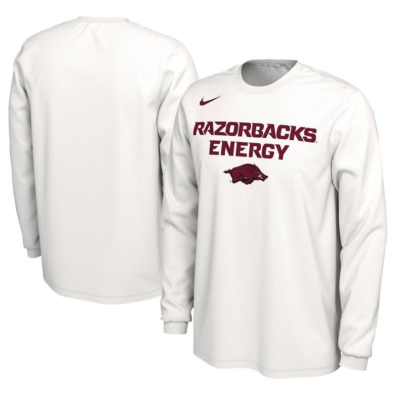 Nike Unisex   White Arkansas Razorbacks 2024 On-court Bench Energy Long Sleeve T-shirt