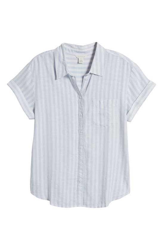 Shop Caslon Linen Blend Camp Shirt In Blue Skyway Katie Stripe
