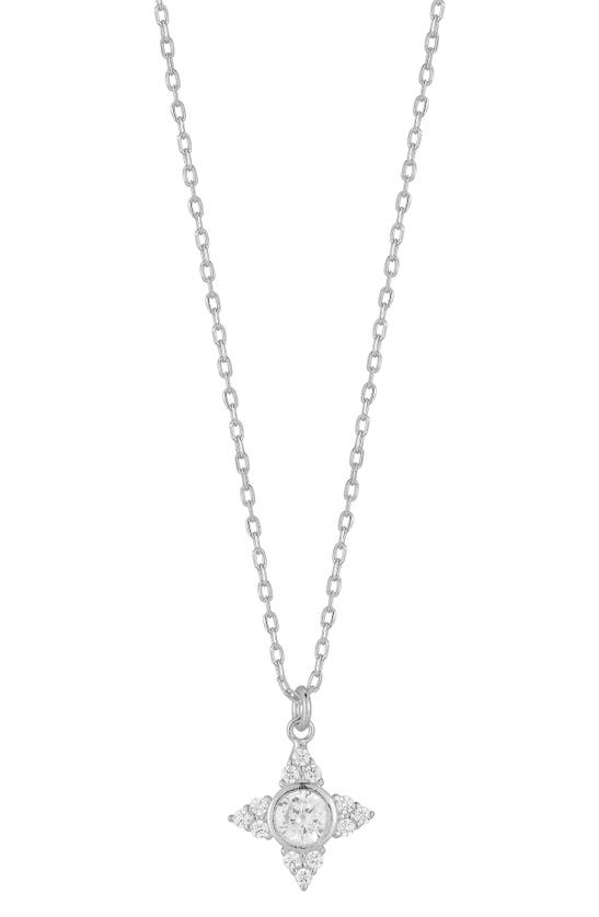 Sphera Milano Rhodium Plated Sterling Silver Cz Cluster Pendant Necklace In Metallic