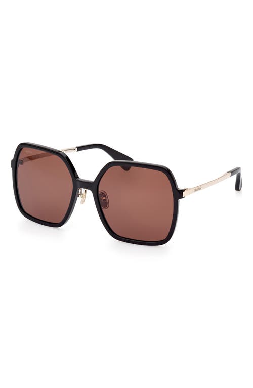 Max Mara Mixed-media Square Sunglasses In Shiny Black/brown