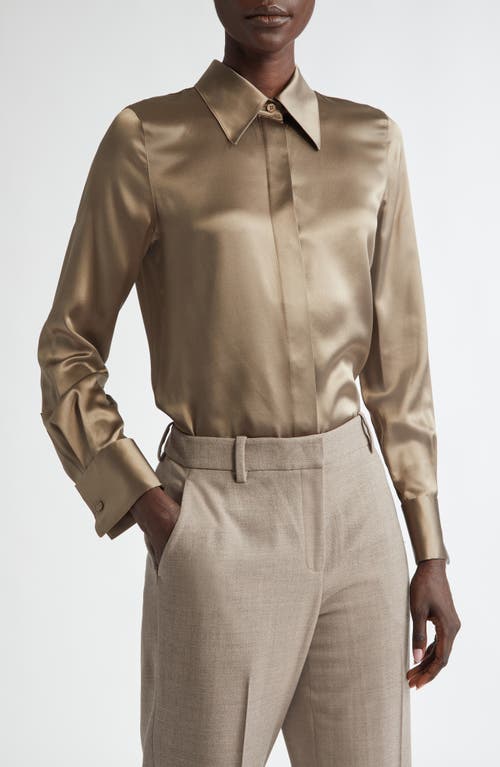 Shop Lafayette 148 New York French Cuff Silk Button-up Blouse In Concrete