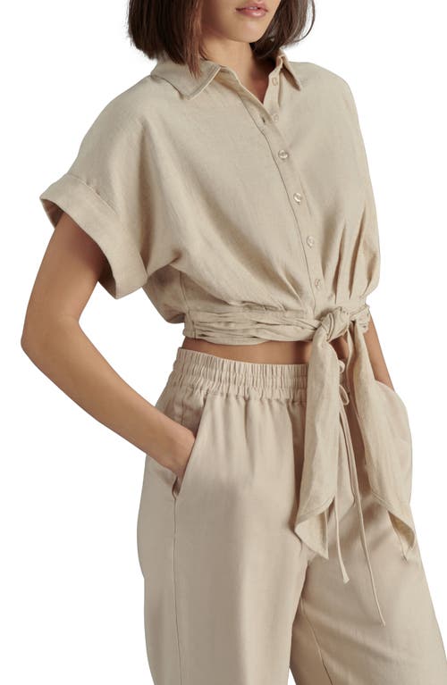 Shop Steve Madden Tori Tie Front Cotton & Linen Button-up Shirt In Natural