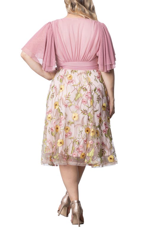 Kiyonna Lillian Embroidered Flutter Sleeve Cocktail Dress In Dawn Garden