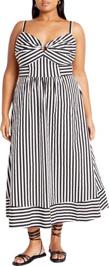 City chic black and white striped dress hotsell