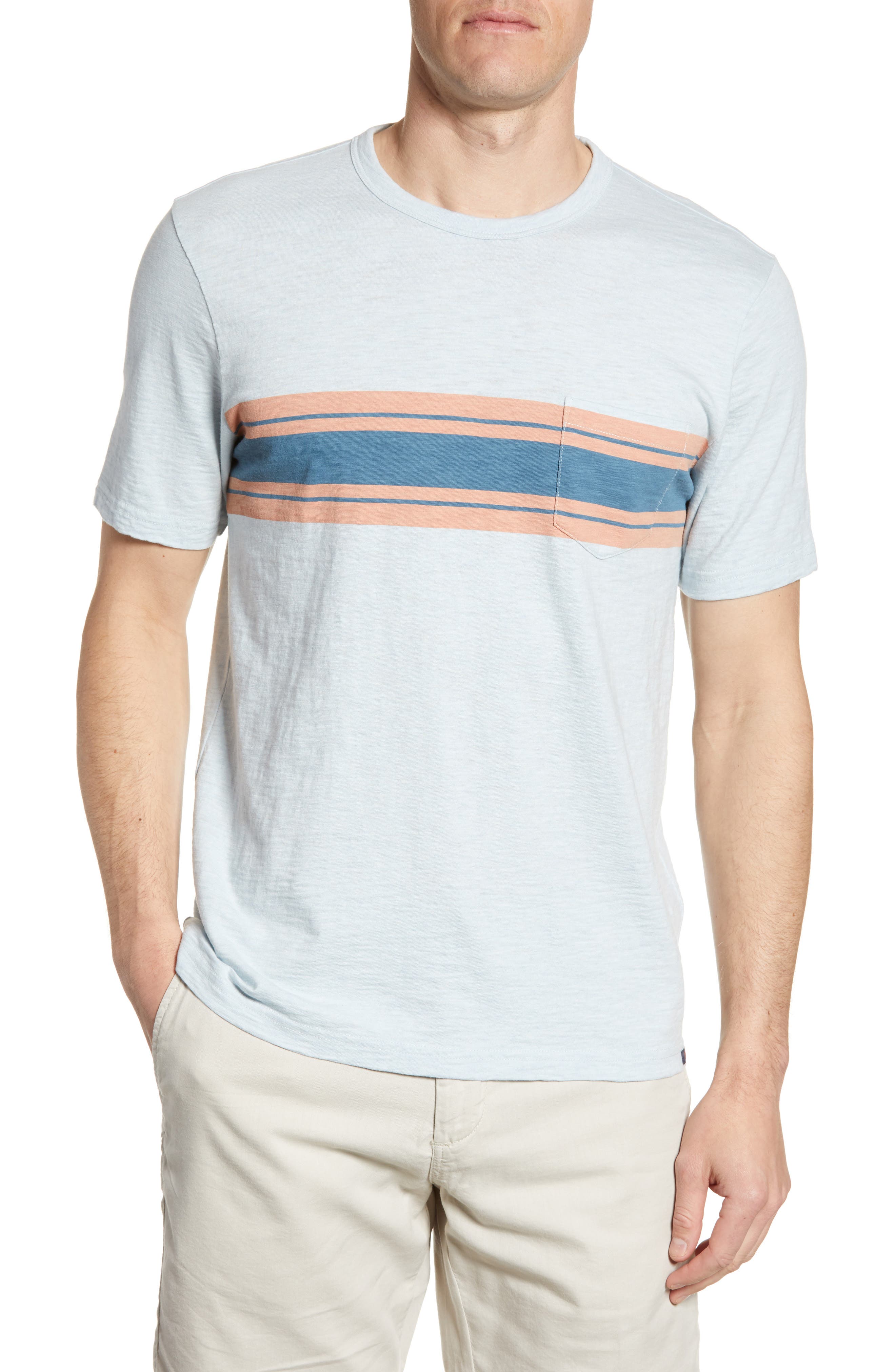 Faherty Surf Stripe Pocket T-Shirt, Red