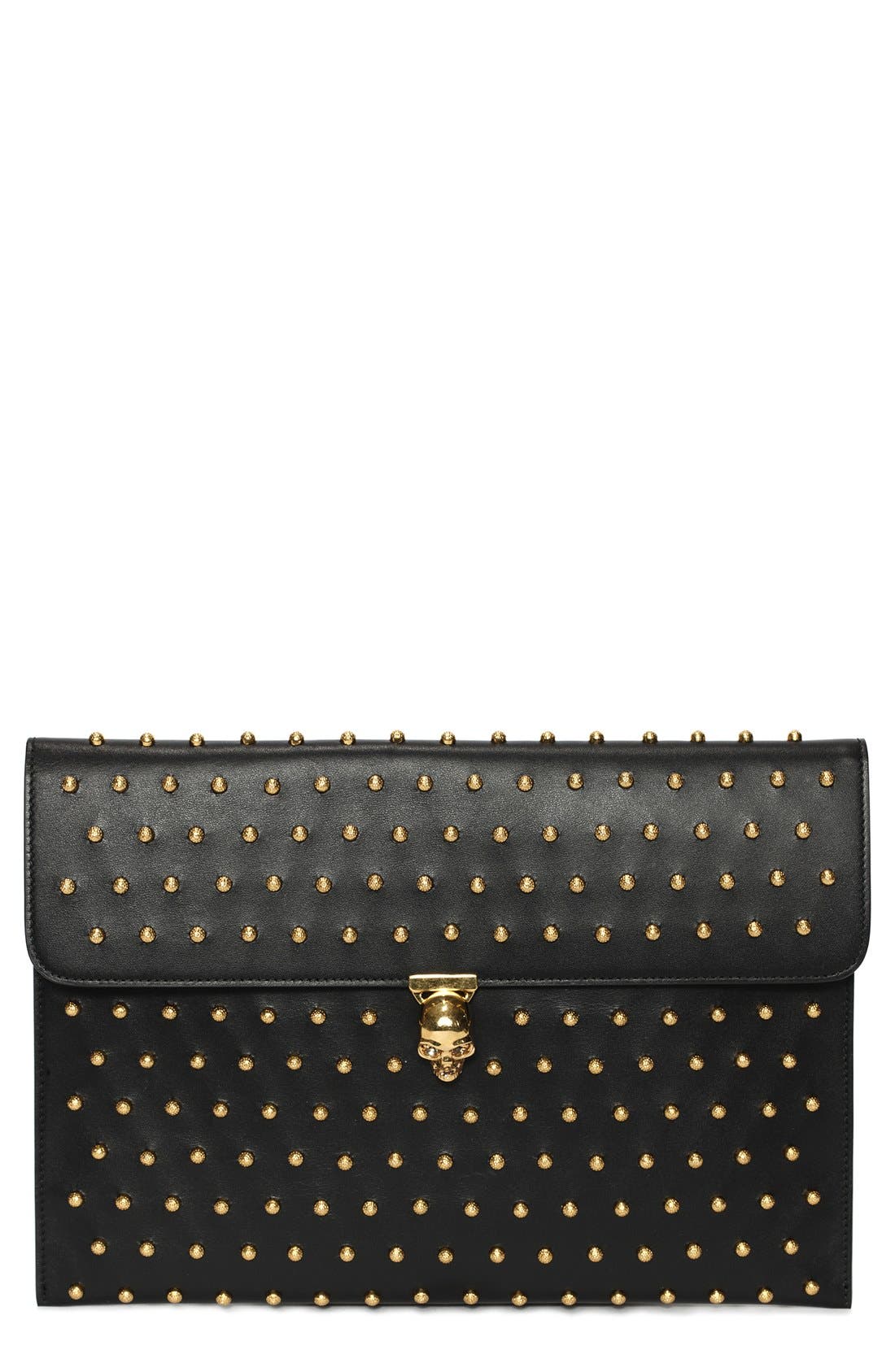 Alexander McQueen 'Skull' Studded Calfskin Envelope Clutch Nordstrom