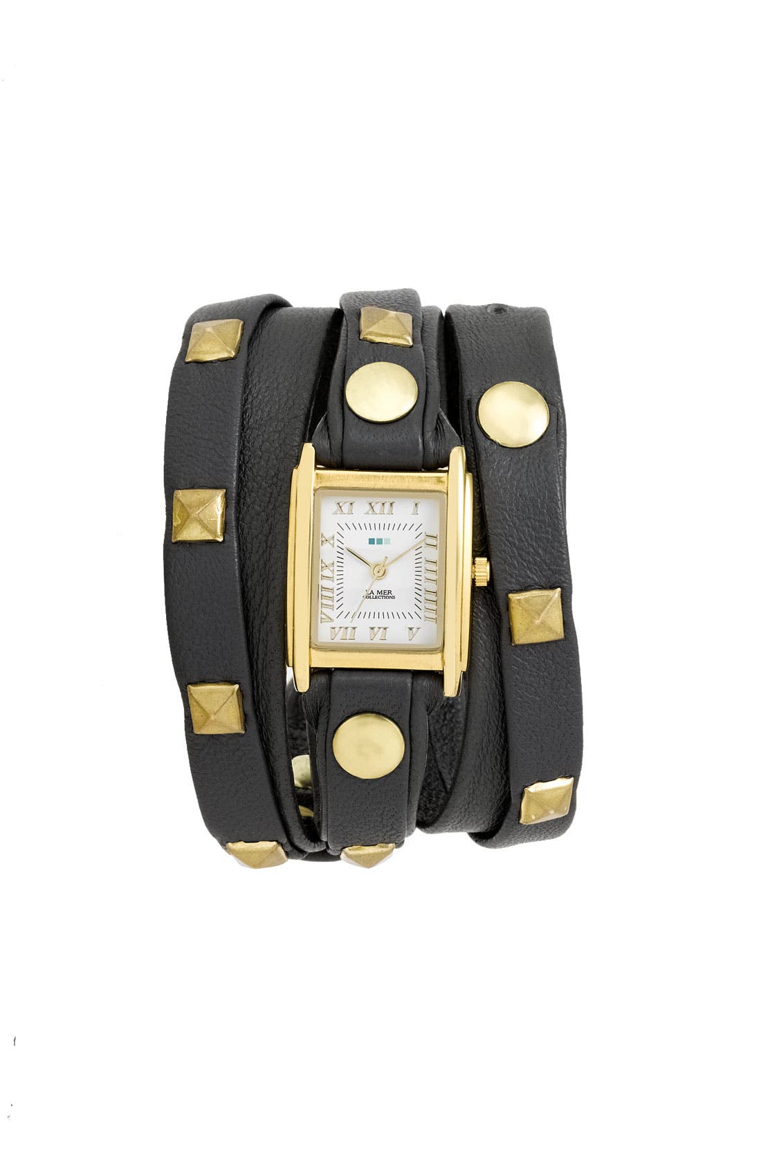 La Mer Collections Gold Studded Leather Wrap Watch Nordstrom